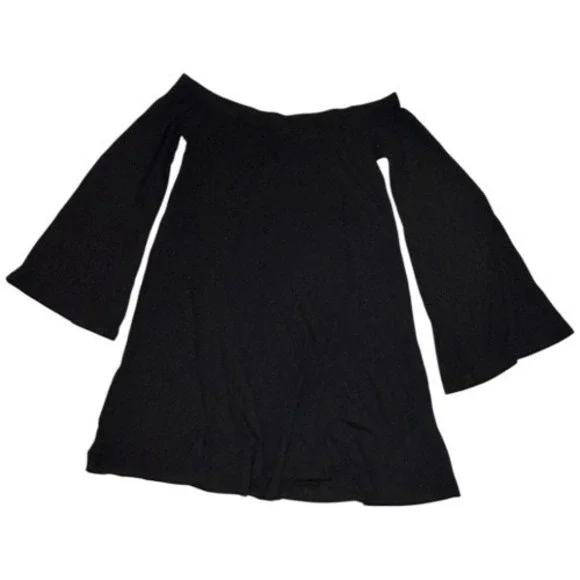 Lani California Black Off Shoulder Mini Dress Small Bell Flare Sleeve Boho - Picture 1 of 5